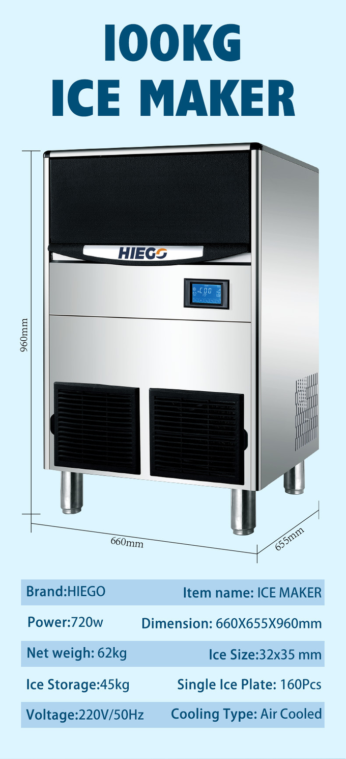 Μηχανή 100KG/24Hr Crescent Ice Machine R404 45kg Clear Ice Making Machine for Commercial 12