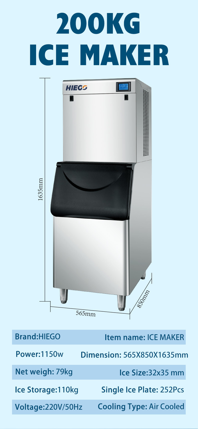200KG του /24H εμπορική ημισεληνοειδής μηχανή κατασκευαστών πάγου ψυκτικών μηχανών αυτόματη ημισεληνοειδής 11