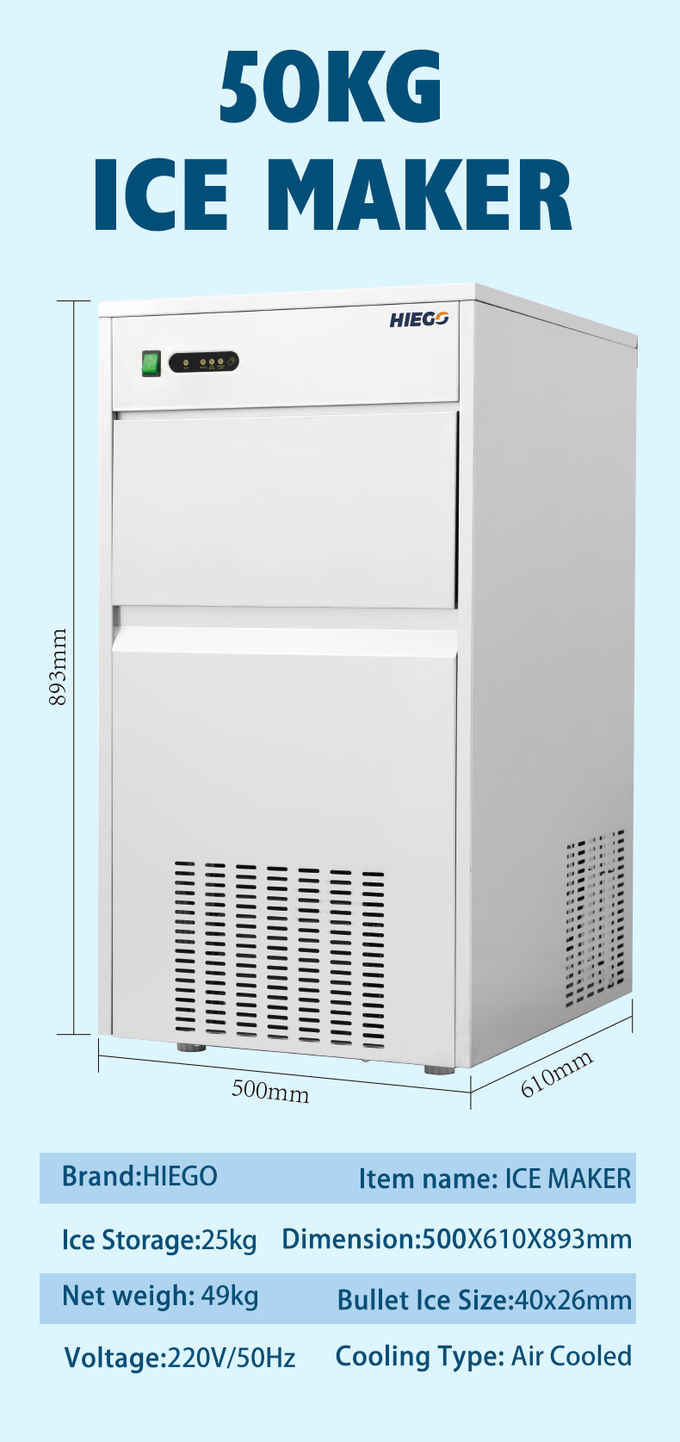 Εμπορική φορητή παγομηχανή 50kg Κουζίνας παγομηχανή R134a 7