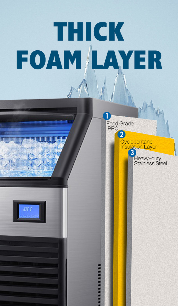 Από ανοξείδωτο χάλυβα ABS Αυτόματη παγομηχανή Block Ice Machine For Beverage Food Shop 3