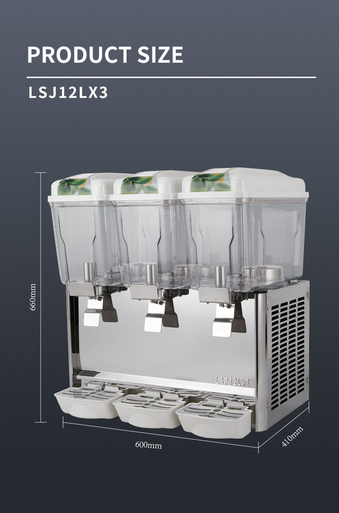 Φορητό μηχάνημα ψύξης χυμού φρούτων 36l 3 Tank Juice Dispenser από ανοξείδωτο χάλυβα 0