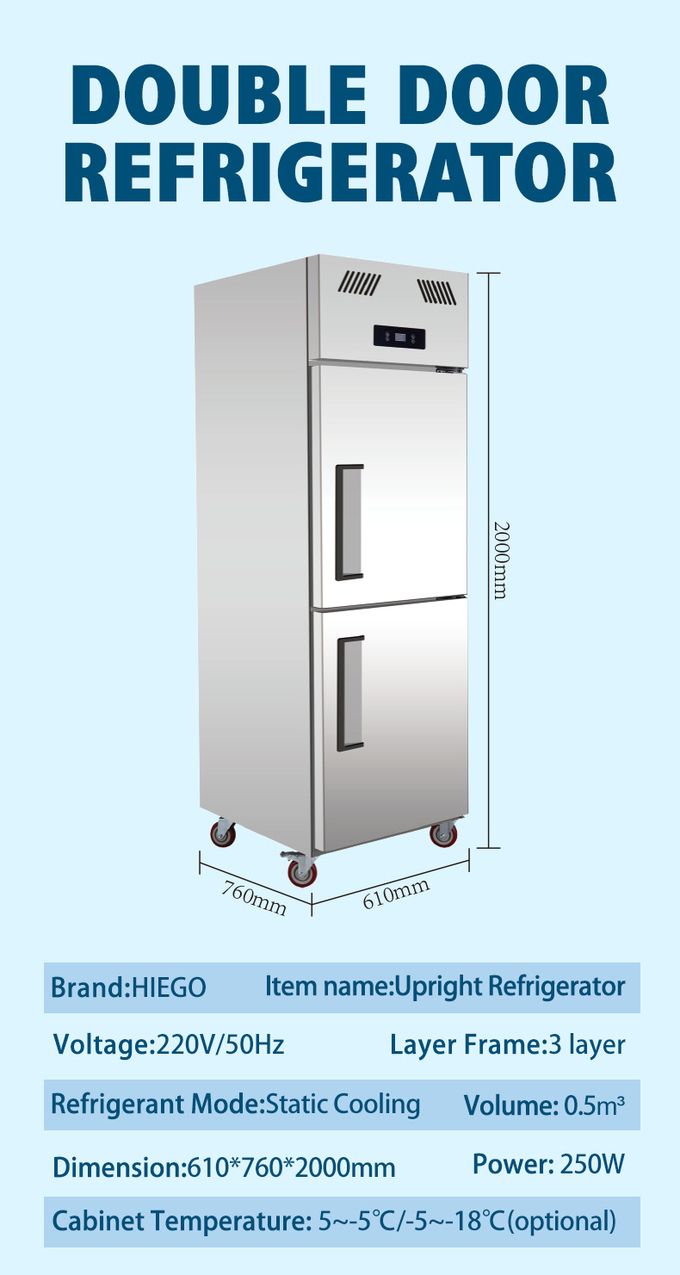 1000L ψυκτήρας ανοξείδωτου για το κρέας 4 ανεμιστήρας πορτών το κάθετο ψυγείο κουζινών 9