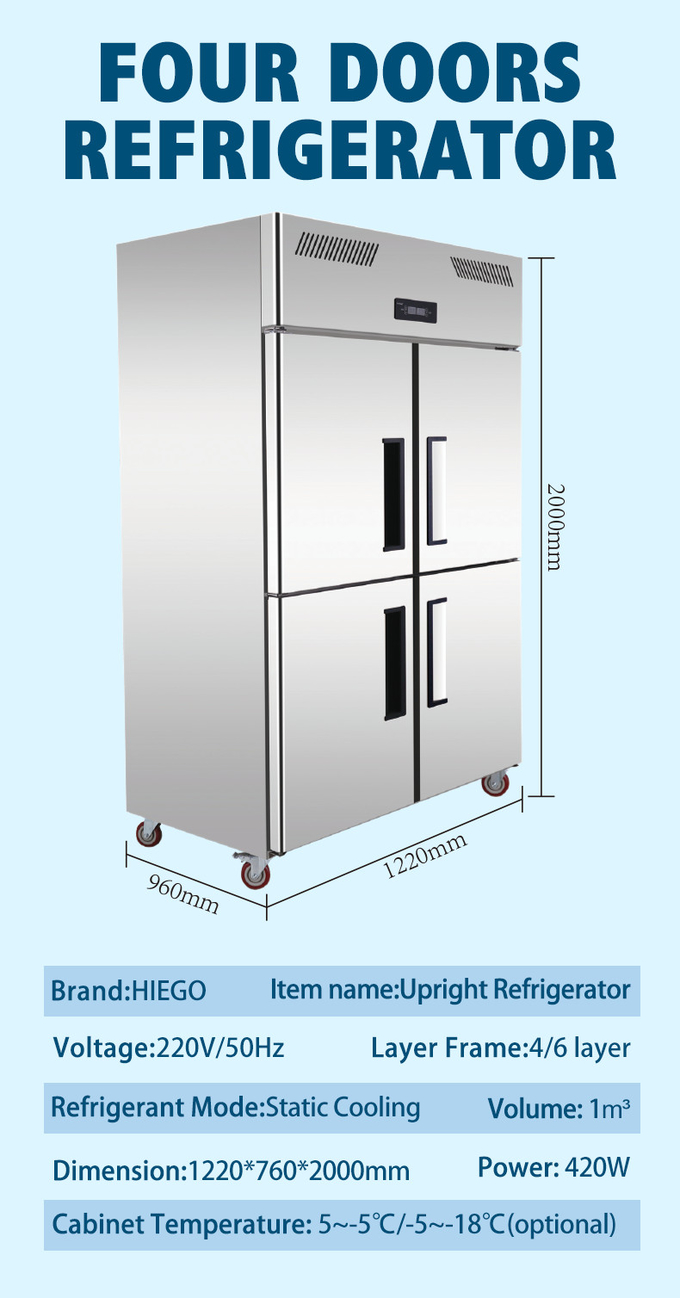 4 ενιαία διπλή θερμοκρασία ψυγείων 1000L πορτών εμπορική όρθια 9